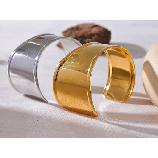 Yaffa Wide Cuff Bracelet – Open Bangle Waterproof Statement Jewelry | Huna Jewelry