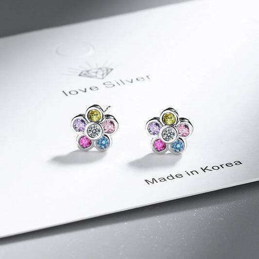 925 Sterling Silver Rainbow Zircon Piercing Stud Earrings for Women - Elegant Luxury Designer Jewelry for Weddings and Wholesale