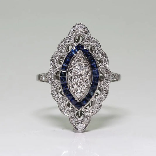 Classic Silver Hollow-Out Flower Mosaic CZ Zircon Women's Ring - Elegant Wedding Band Jewelry Gift