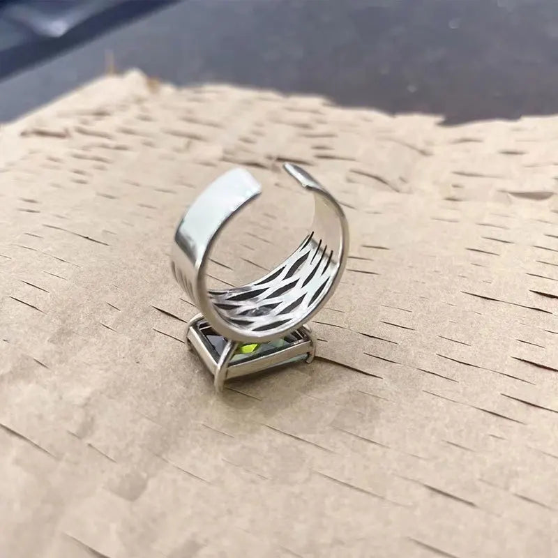 High Quality Trendy Green Crystal Flower Thai Silver All Match Female Wedding Ring Hand Jewellery Accessories Gifts Never Fade