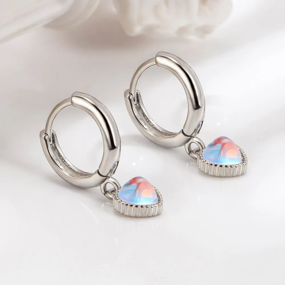 925 Sterling Silver Moonstone Heart Stud Earrings for Women - Elegant Wholesale Jewelry Accessories