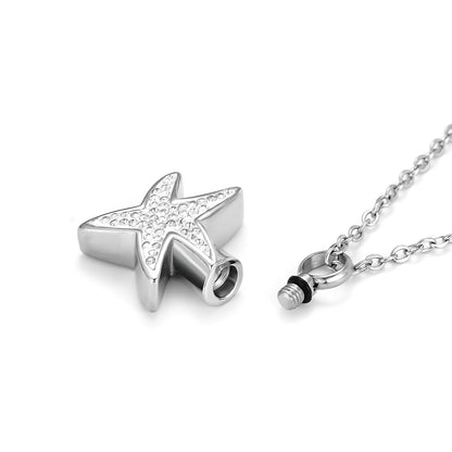 Stainless Steel Starfish Cremation Jewelry Urn Necklace for Ashes Memorial Crystal Cremation Necklace for Human Ashes