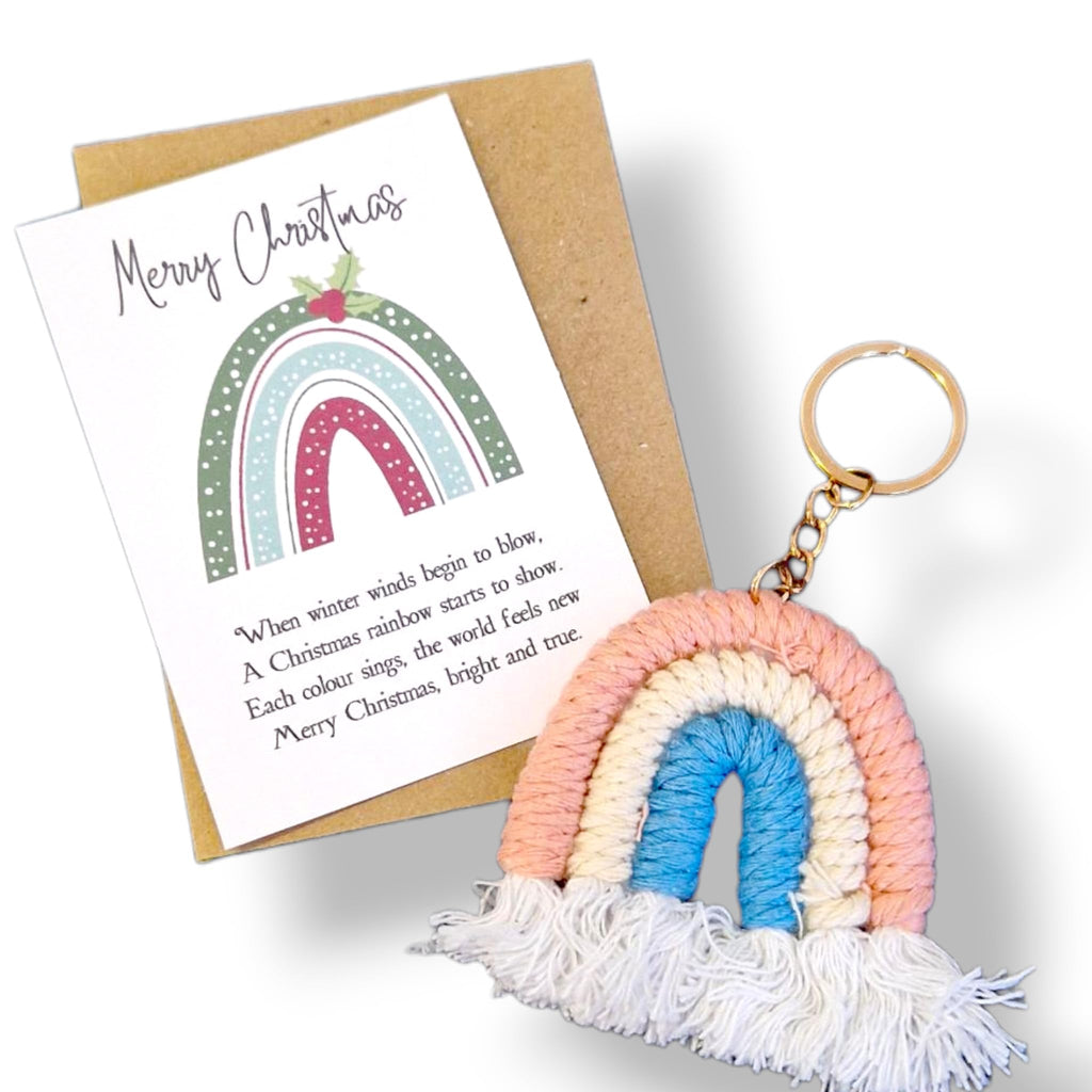 ZUURA Christmas Rainbow keyring, macrame rainbow key ring, bag charm for girls, women, handbags, carry bag, car