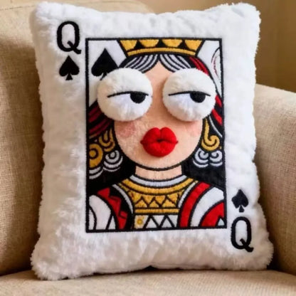 Creative Cartoon Embroidered Pillow Soft Game Theme Big Eyes Pillow Quirky Square Patchwork Pillow Home Bedroom Decor