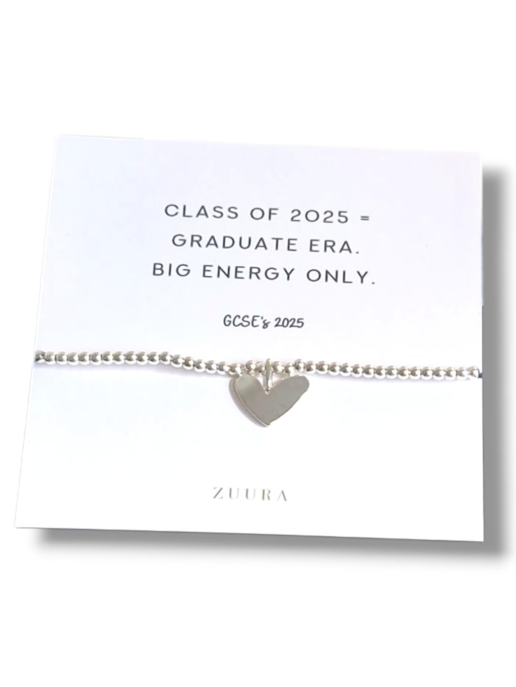 ZUURA Graduate Era. Big Energy Only I Silver Heart Charm, Class of 2025 | Gift for GCSE Students I Teens I Daughters I Friends