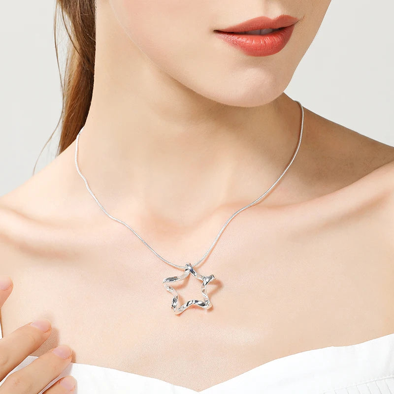 Silver Color Starfish Pendant Necklace 16-30 Inch Snake Chain for Women Fashion Wedding Engagement Jewelry