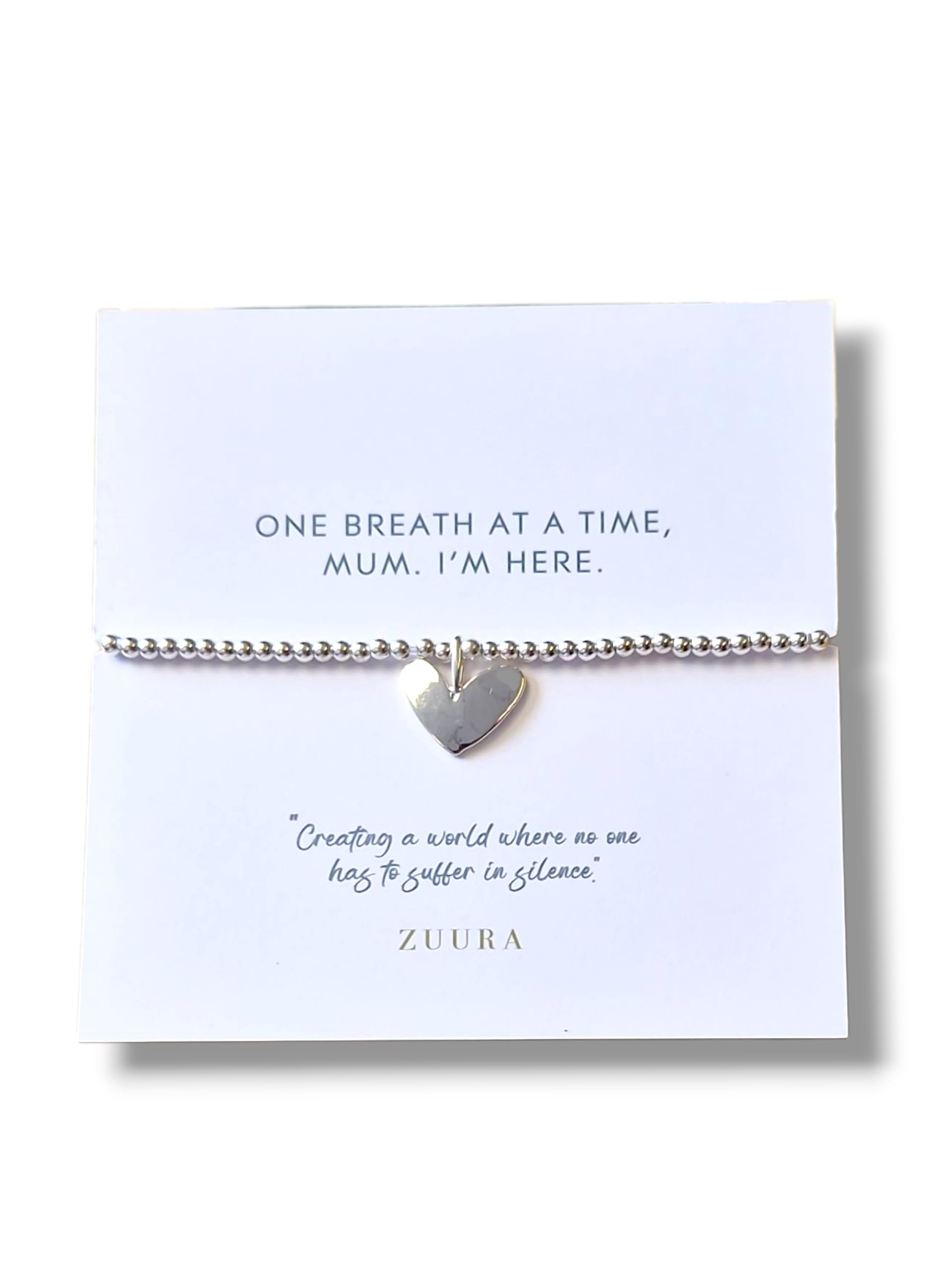 ZUURA Heart Charm Silver-Plated Beaded Bracelet with Inspirational Message Card