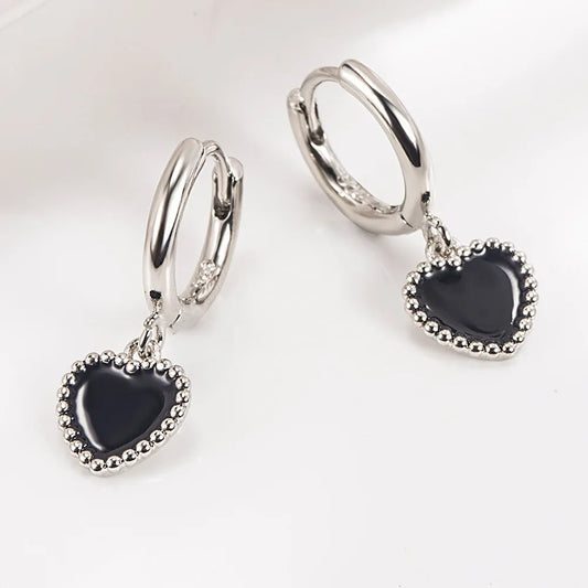 925 Sterling Silver Black Heart Earrings for Women Wedding Luxury Elegant Jewelry Accessories 2024 Trend Jewellery