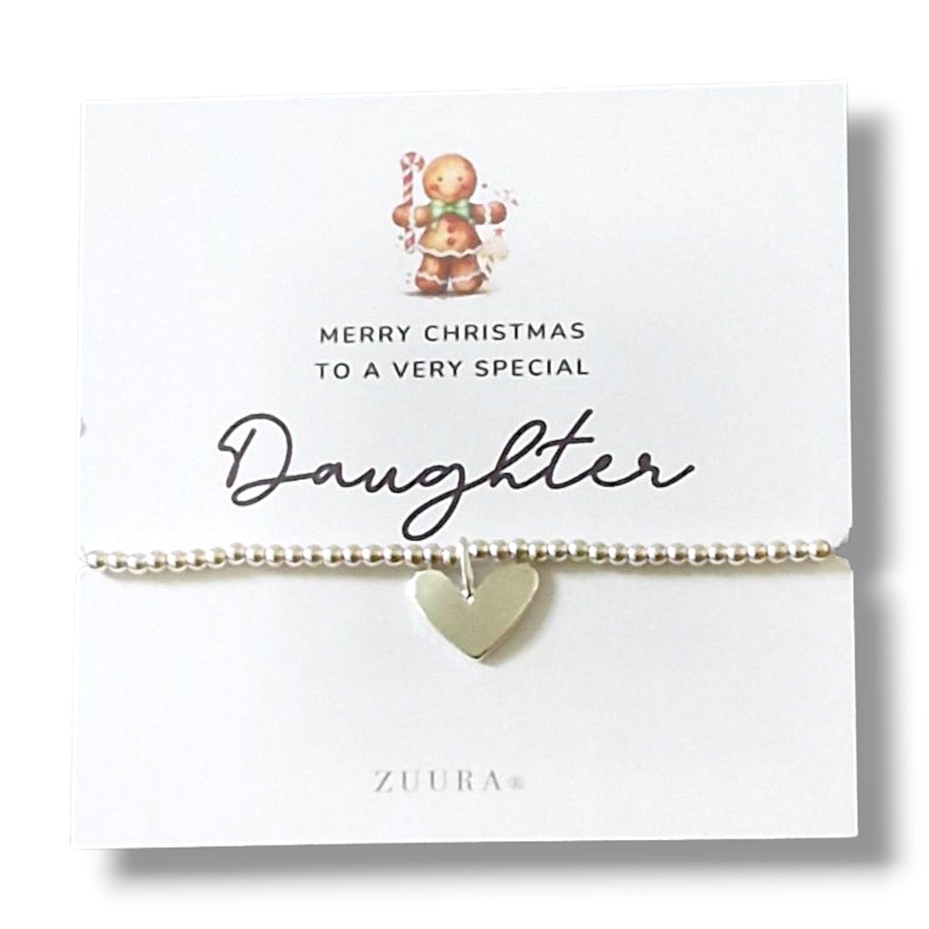 ZUURA Daughter I Christmas I Silver Plated Heart Charm Bracelet I Gift for Women I Friendship Jewellery