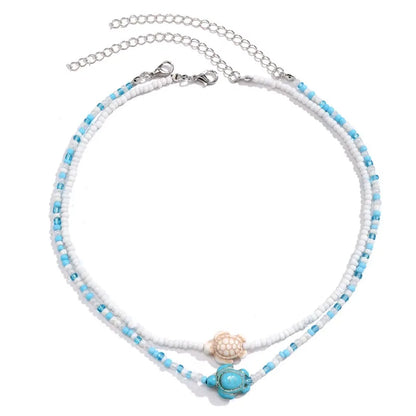 Tidepool Starfish Necklace - Surf & Beach Boho Jewelry Starfish Turtle Beaded Choker Necklaces, Adjustable Necklaces, Ocean Gift