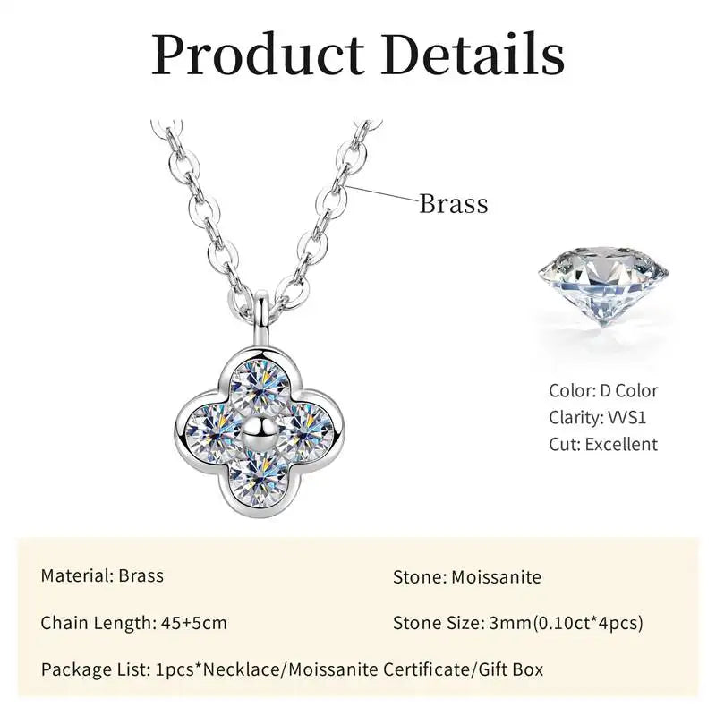 Exquisite Four Leaf Flower Shape Earring Pendant Necklace Moissanite Necklaces Stud Earrings Jewelry Set for Women Gift
