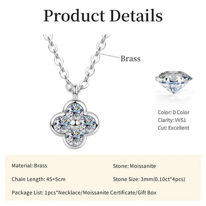 Exquisite Four Leaf Flower Shape Earring Pendant Necklace Moissanite Necklaces Stud Earrings Jewelry Set for Women Gift