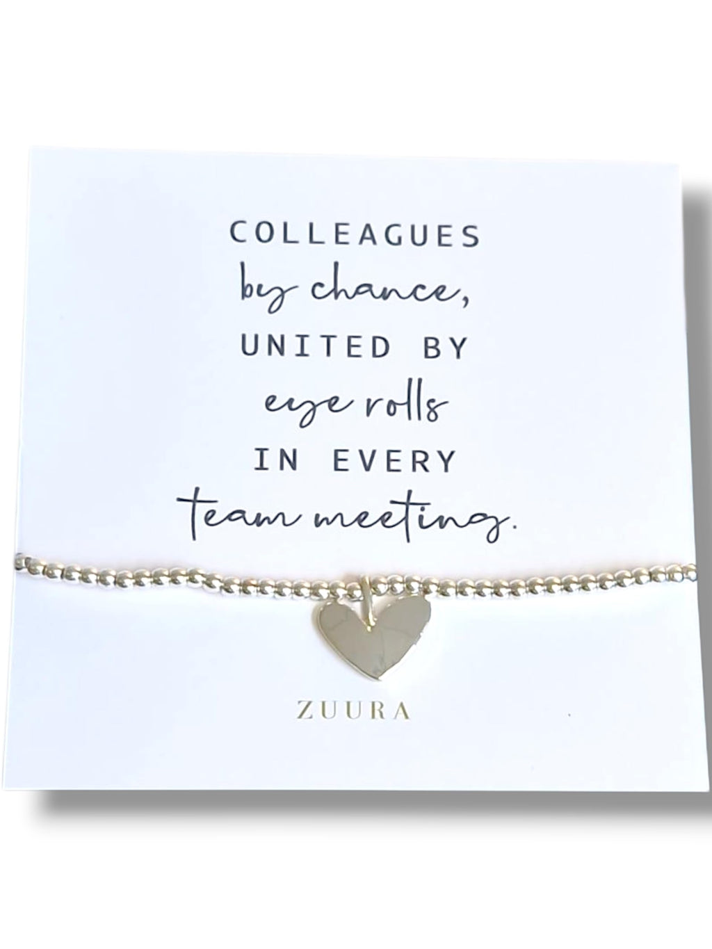 ZUURA Heart Charm Silver-Plated Beaded Bracelet - Colleagues by chance | Silver Plated | Bracelet | 18cm stretch