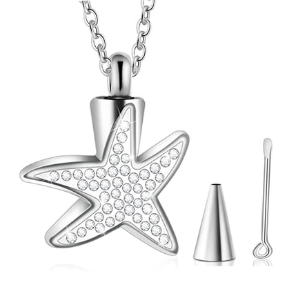 Stainless Steel Starfish Cremation Jewelry Urn Necklace for Ashes Memorial Crystal Cremation Necklace for Human Ashes