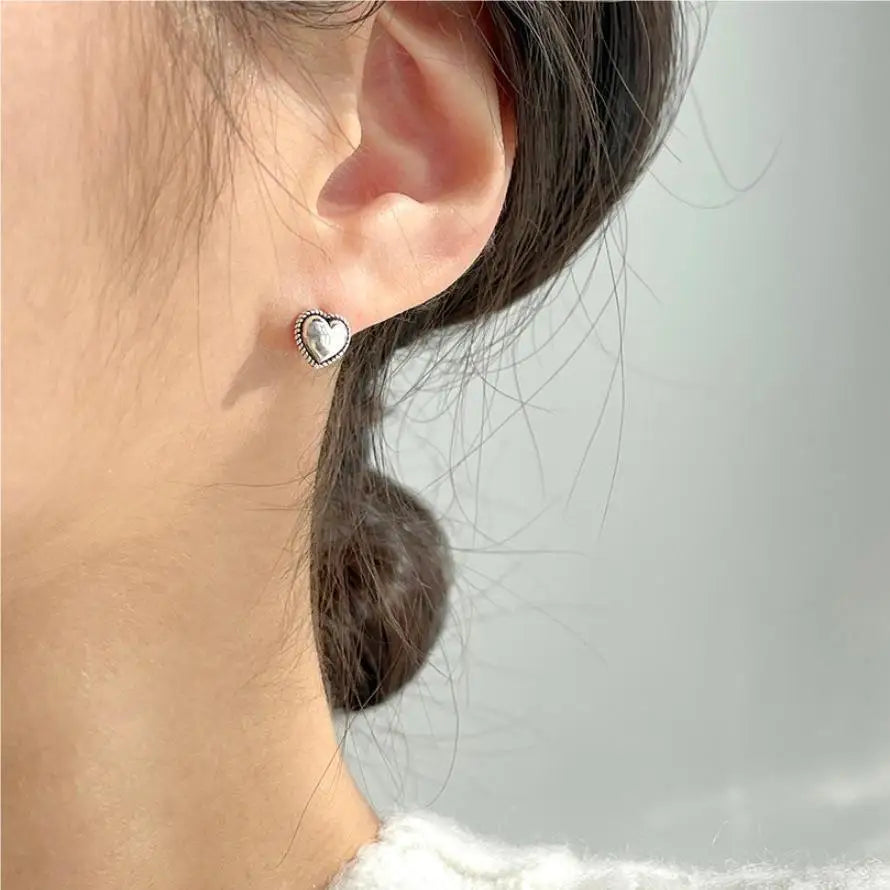 925 Sterling Silver Heart Small Stud Earrings for Women - Luxury Wedding Jewelry Accessories, Wholesale Trend for 2024