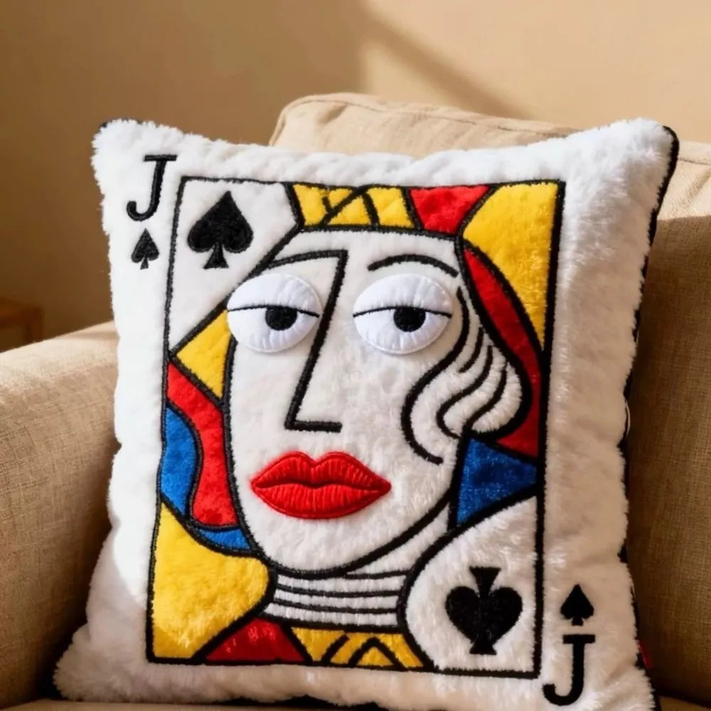 Creative Cartoon Embroidered Pillow Soft Game Theme Big Eyes Pillow Quirky Square Patchwork Pillow Home Bedroom Decor