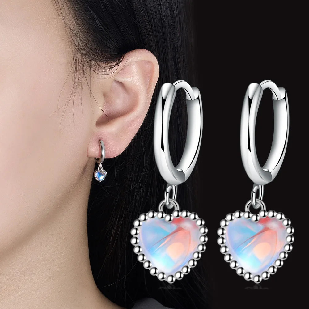 925 Sterling Silver Moonstone Heart Stud Earrings for Women - Elegant Wholesale Jewelry Accessories
