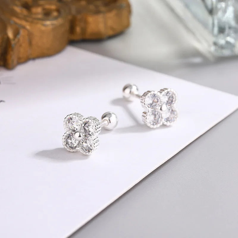 925 Sterling Silver Small Round Zircon Stud Earrings for Women - Elegant Luxury Fine Jewelry Accessories