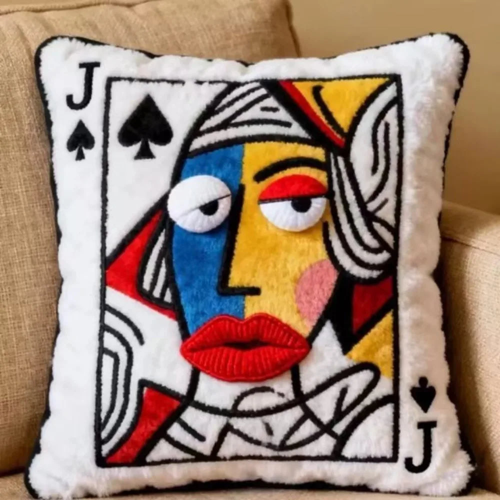 Creative Cartoon Embroidered Pillow Soft Game Theme Big Eyes Pillow Quirky Square Patchwork Pillow Home Bedroom Decor