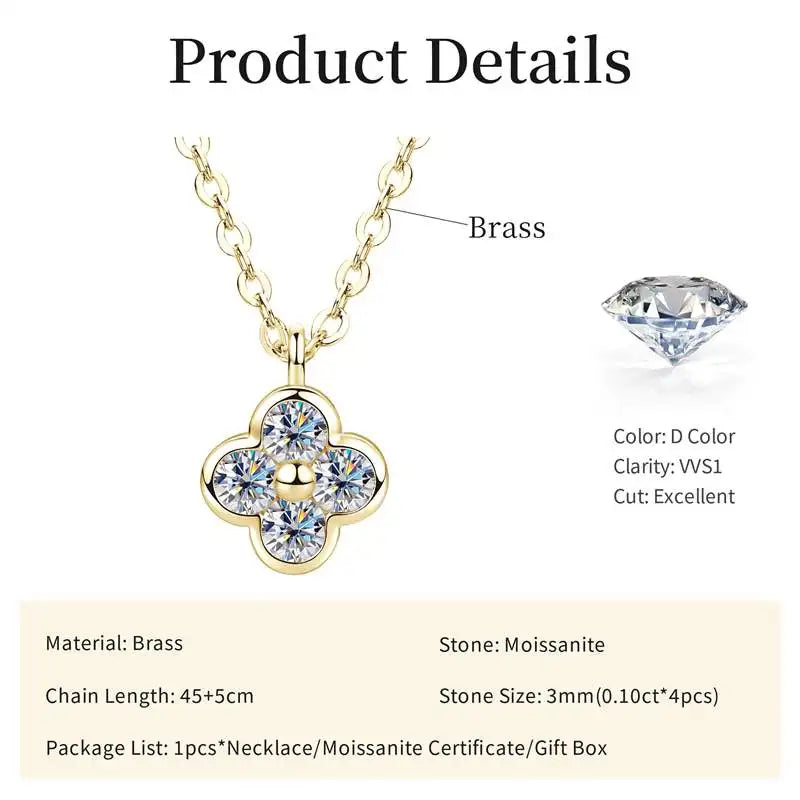 Exquisite Four Leaf Flower Shape Earring Pendant Necklace Moissanite Necklaces Stud Earrings Jewelry Set for Women Gift