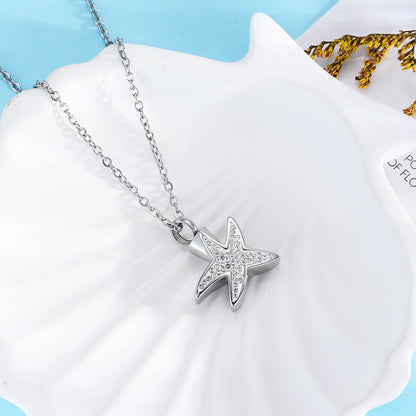 Stainless Steel Starfish Cremation Jewelry Urn Necklace for Ashes Memorial Crystal Cremation Necklace for Human Ashes