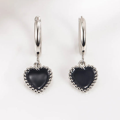 925 Sterling Silver Black Heart Earrings for Women Wedding Luxury Elegant Jewelry Accessories 2024 Trend Jewellery