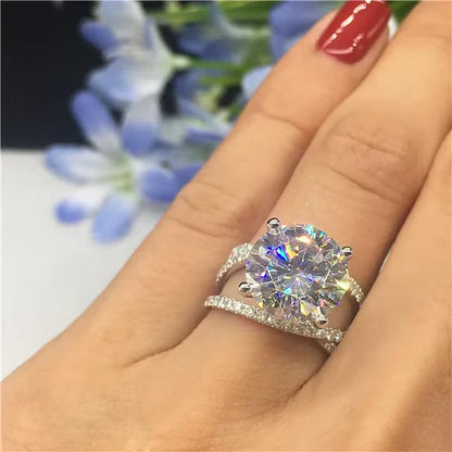 Luxury 925 Sterling Silver round Shape 6 Claws Rings with Clear Big CZ Cross Infinity Finger Rings for Women ANNIVERSARY SALE