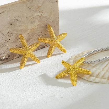 Beach Starfish Pendant Necklace Earrings