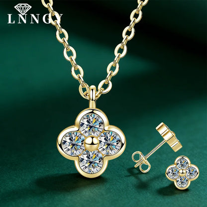 Exquisite Four Leaf Flower Shape Earring Pendant Necklace Moissanite Necklaces Stud Earrings Jewelry Set for Women Gift