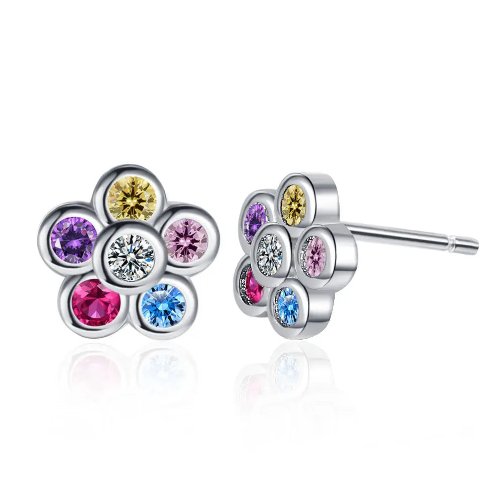 925 Sterling Silver Rainbow Zircon Piercing Stud Earrings for Women - Elegant Luxury Designer Jewelry for Weddings and Wholesale
