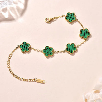 Lucky Clover Women's Double-Sided Flower Bracelet - Gold Plated Stainless Steel Jewelry Gift for Men