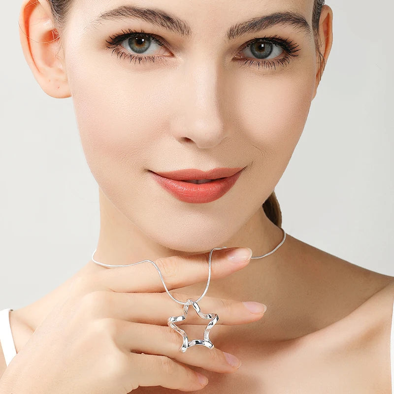 Silver Color Starfish Pendant Necklace 16-30 Inch Snake Chain for Women Fashion Wedding Engagement Jewelry