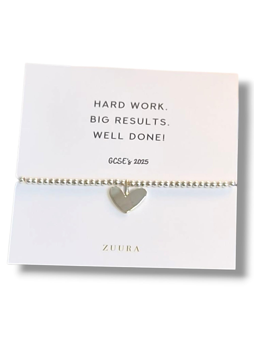 ZUURA Hard work, Big results, Well done I Silver Heart Charm, Class of 2025 | Gift for GCSE Students I Teens I Daughters I Friends