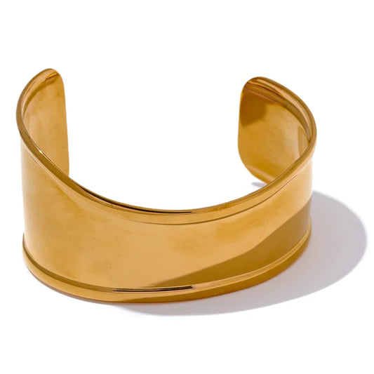 Yaffa Wide Cuff Bracelet – Open Bangle Waterproof Statement Jewelry | Huna Jewelry