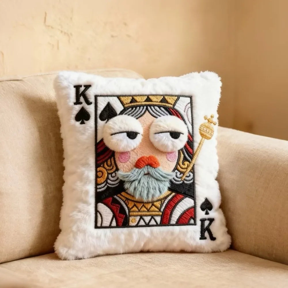 Creative Cartoon Embroidered Pillow Soft Game Theme Big Eyes Pillow Quirky Square Patchwork Pillow Home Bedroom Decor
