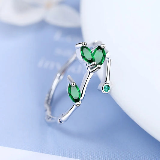 925 Sterling Silver Twig Green Leaf Rings for Women Luxury Designer Jewelry Accessorie