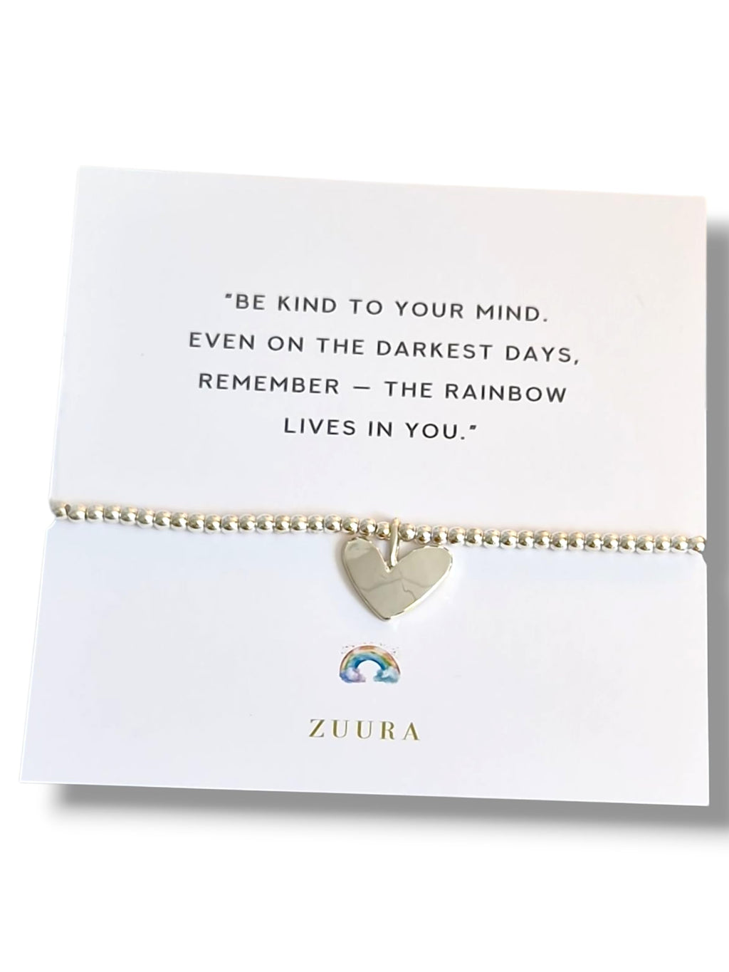 ZUURA Heart Charm Silver-Plated Beaded Bracelet Be kind to your mind. Even on the darkest days