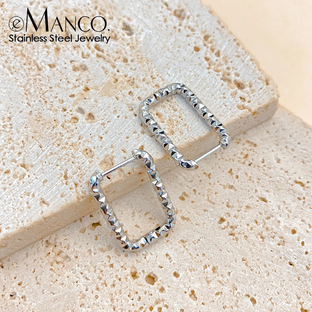 EMANCO Stainless Steel Rectangular Textured Earrings Women'S DIY Jewellery Parts Earring 48 Hour Shipping