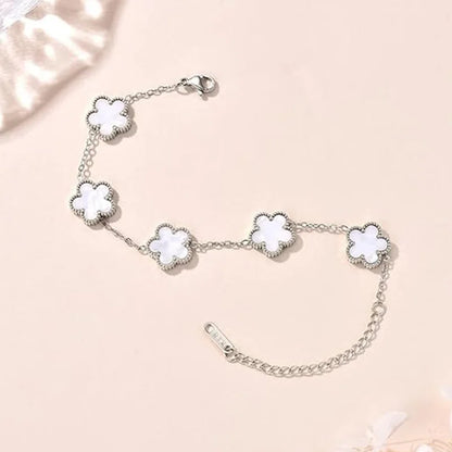 Lucky Clover Women's Double-Sided Flower Bracelet - Gold Plated Stainless Steel Jewelry Gift for Men