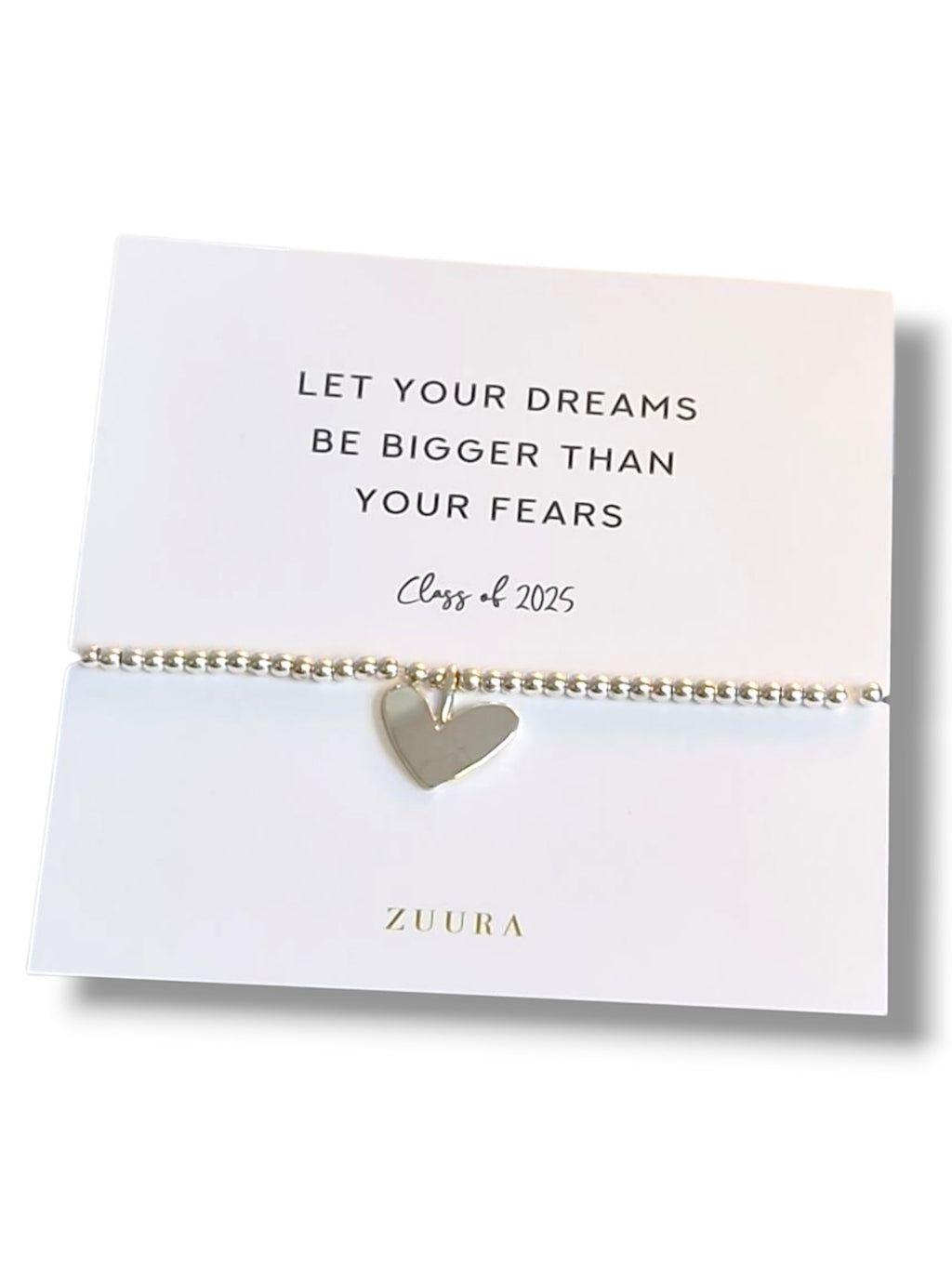 ZUURA Let your dreams be bigger than your fears I Silver Heart Charm, Class of 2025 | Gift for GCSE Students I Teens I Daughters I Friends
