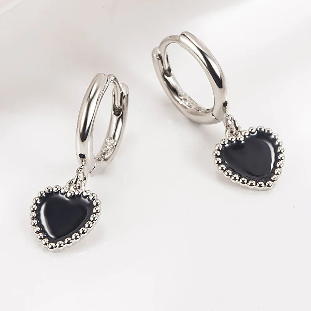 925 Sterling Silver Black Heart Earrings for Women Wedding Luxury Elegant Jewelry Accessories 2024 Trend Jewellery