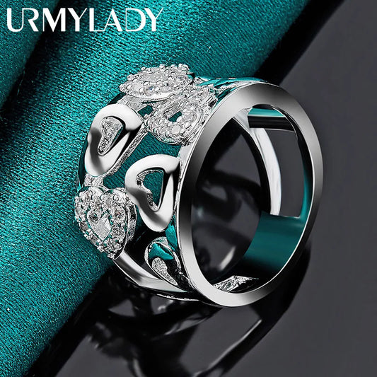 925 Sterling Silver Hollow Smooth Heart Zircon Charm 7-10# Ring for Women Wedding Engagement Fashion Jewellery