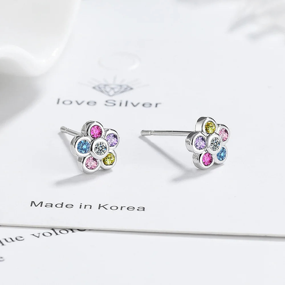 925 Sterling Silver Rainbow Zircon Piercing Stud Earrings for Women - Elegant Luxury Designer Jewelry for Weddings and Wholesale