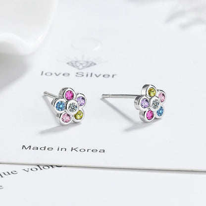 925 Sterling Silver Rainbow Zircon Piercing Stud Earrings for Women - Elegant Luxury Designer Jewelry for Weddings and Wholesale