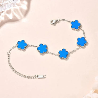 Lucky Clover Women's Double-Sided Flower Bracelet - Gold Plated Stainless Steel Jewelry Gift for Men