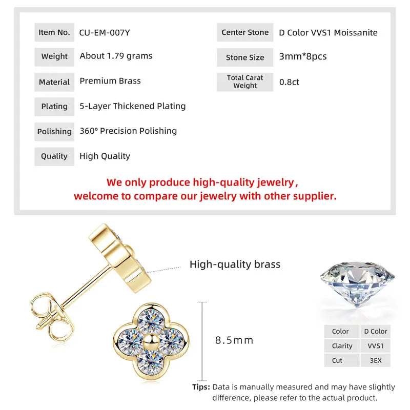 Exquisite Four Leaf Flower Shape Earring Pendant Necklace Moissanite Necklaces Stud Earrings Jewelry Set for Women Gift