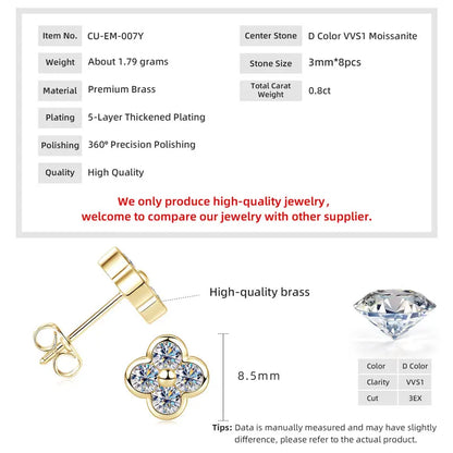 Exquisite Four Leaf Flower Shape Earring Pendant Necklace Moissanite Necklaces Stud Earrings Jewelry Set for Women Gift