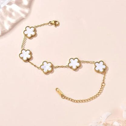 Lucky Clover Women's Double-Sided Flower Bracelet - Gold Plated Stainless Steel Jewelry Gift for Men