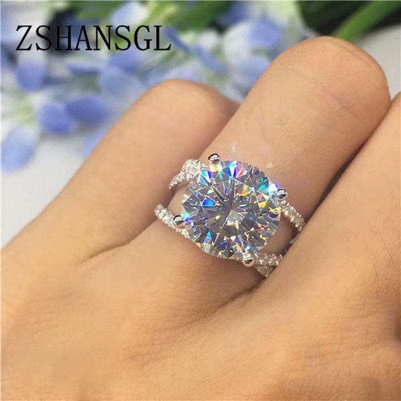 Luxury 925 Sterling Silver round Shape 6 Claws Rings with Clear Big CZ Cross Infinity Finger Rings for Women ANNIVERSARY SALE
