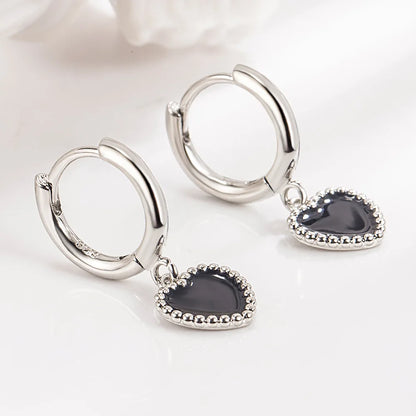 925 Sterling Silver Black Heart Earrings for Women Wedding Luxury Elegant Jewelry Accessories 2024 Trend Jewellery